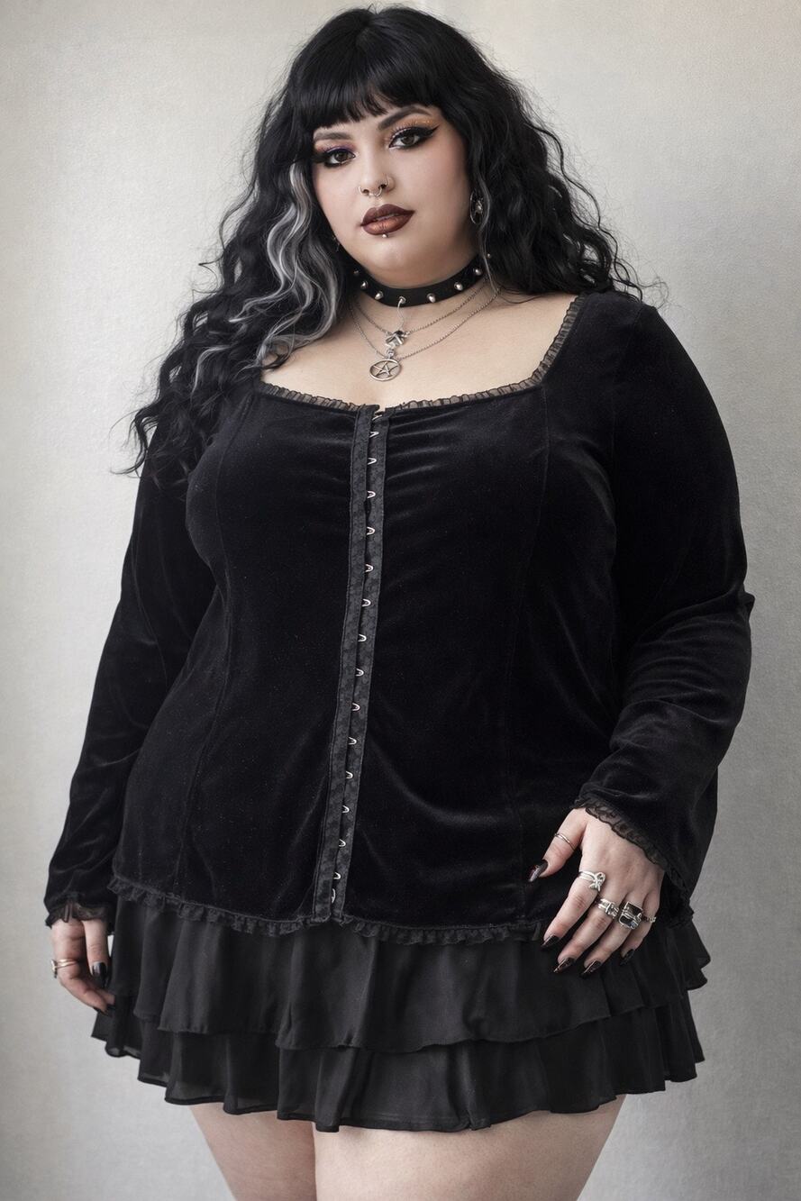 Monroe Main Whimsagoth Velvet Hook Corset Cosplay Sexy Shirt Top Plus size 2x